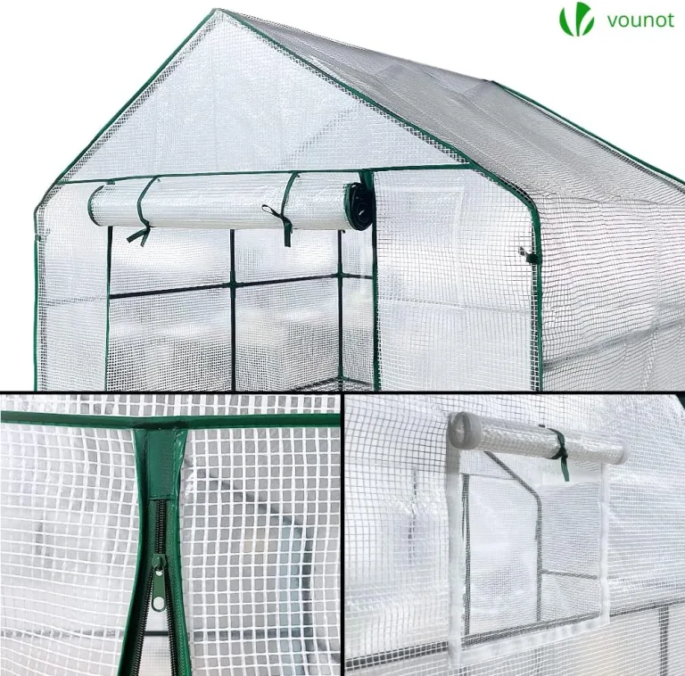 VOUNOT® Gewächshaus Foliengewächshaus, begehbares Gartenhäuschen mit 8 Regalebenen, Tomatenhaus Tomatengewächshaus, Weiß 143x143x195cm – Bild 6