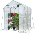 VOUNOT® Gewächshaus Foliengewächshaus, begehbares Gartenhäuschen mit 8 Regalebenen, Tomatenhaus Tomatengewächshaus, Weiß 143x143x195cm - Thumbnail 2