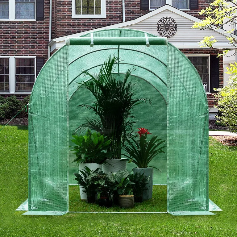 WOLTU Gewächshaus, Foliengewächshaus für Aufzucht Tomaten, Tomatenhaus Winterfest mit Tür 6 Fenstern, aus Stahlrohr PE, 200 x 200 x 300 cm, Grün – Bild 2