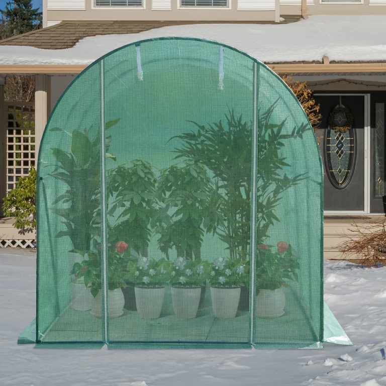 WOLTU Gewächshaus, Foliengewächshaus für Aufzucht Tomaten, Tomatenhaus Winterfest mit Tür 6 Fenstern, aus Stahlrohr PE, 200 x 200 x 300 cm, Grün – Bild 4