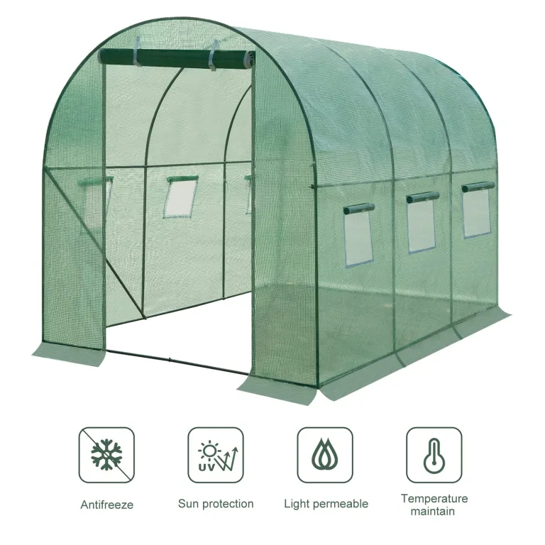 WOLTU Gewächshaus, Foliengewächshaus für Aufzucht Tomaten, Tomatenhaus Winterfest mit Tür 6 Fenstern, aus Stahlrohr PE, 200 x 200 x 300 cm, Grün – Bild 5