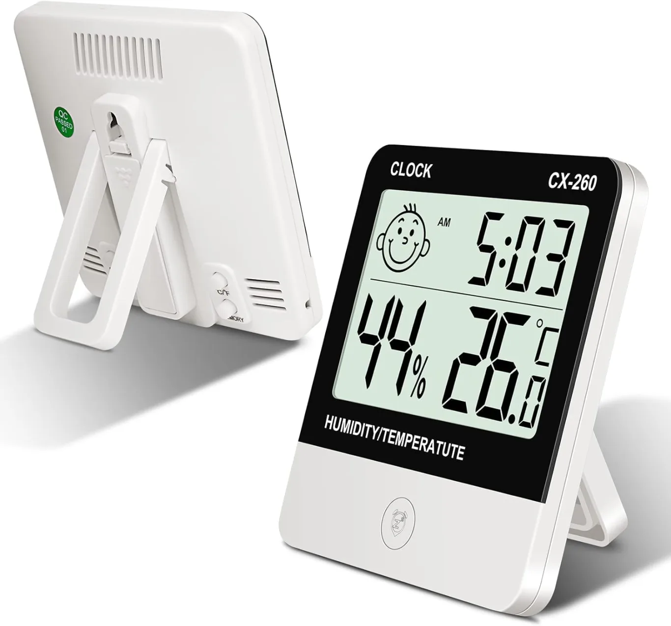 Flintronic Thermometer Hygrometer Innen, Mini LCD Anzeige Von Zeit Temperatur, Luftfeuchtigkeitsmesser mit Raumklima-Indikator für Innenbereich, Zuhause,Büro, Schule, Hotel und Gewächshaus(9 X 10 CM) - Bild 1