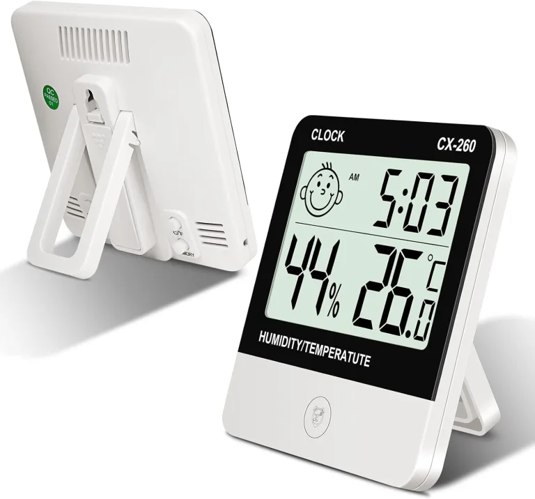 Flintronic Thermometer Hygrometer Innen, Mini LCD Anzeige Von Zeit Temperatur, Luftfeuchtigkeitsmesser mit Raumklima-Indikator für Innenbereich, Zuhause,Büro, Schule, Hotel und Gewächshaus(9 X 10 CM) – Bild 1