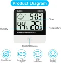 Flintronic Thermometer Hygrometer Innen, Mini LCD Anzeige Von Zeit Temperatur, Luftfeuchtigkeitsmesser mit Raumklima-Indikator für Innenbereich, Zuhause,Büro, Schule, Hotel und Gewächshaus(9 X 10 CM) - Thumbnail 2