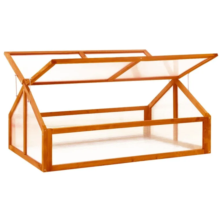 Gewächshaus Braun 114x80x50 cm Tannenholz GewäChshaus Klein Frostschutz Pflanzen Winterschutz FrostwäChter GewäChshaus Winterfest GeräTehaus Tomatenhaus Offene Unterseite Klappdeckel – Bild 2
