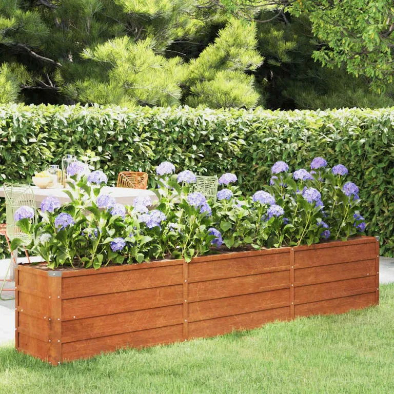 vidaXL Hochbeet, Hochbeet für Garten Balkon Terrasse, Kräuterhochbeet zum Selber Bauen, Gemüsebeet Pflanzkübel aus Metall, Grau Cortenstahl – Bild 2