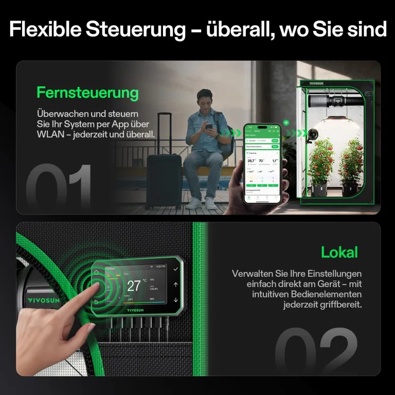 VIVOSUN Smart Rohrventilator 100mm AeroZesh T4 PRO Abluftventilator 357m³/h mit GrowHub E42A+, VPD-Regler, WiFi/App-Fernsteuerung, Ventilator Growbox Rohrlüfter für Growzelte Gewächshäuser – Bild 7