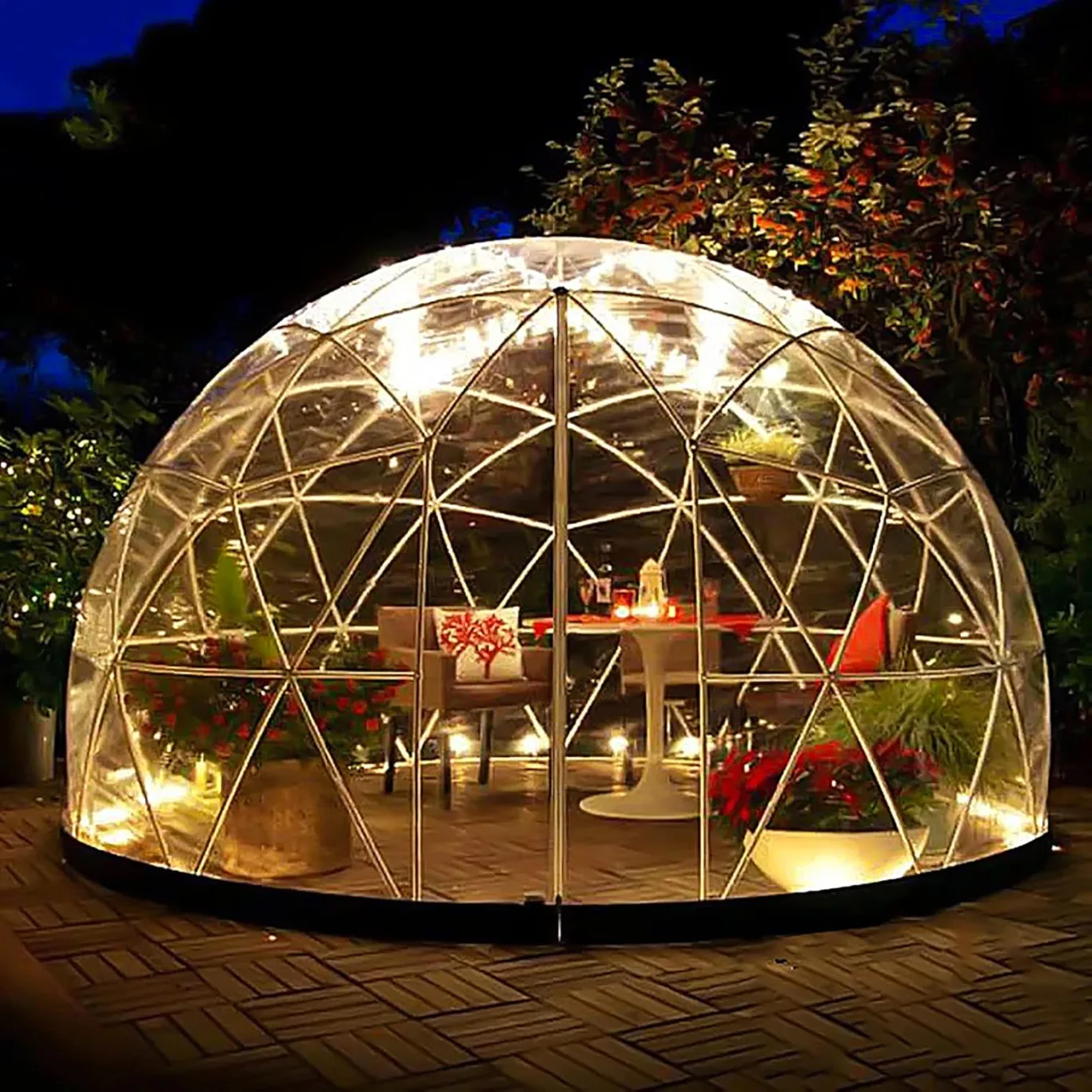 Gewächshaus Gartenkuppel Iglu, 3,6 x 2,2 m, PVC-Kuppelzelt, witterfest, Blasenzelt mit 2 x 10 m Lichterketten, transparente Hülsenabdeckung, Geodätsystem - Bild 1