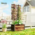 Outsunny Hochbeet Pflanzkasten mit Rankgitter, Spalier Pflanzkübel Blumenkasten Holz, Gemüsebeet mit Rollen, Rankhilfe, Gartenspalier 65x31x147cm für Garten, für Kletterpflanzen, Blumen, Verkohlt - Thumbnail 2
