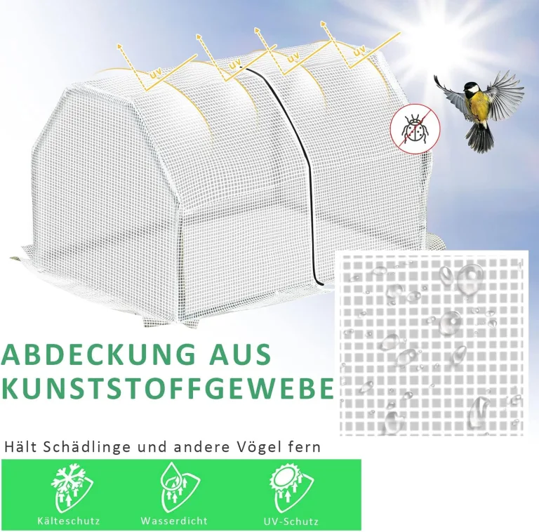 Outsunny Gewächshaus mit PE-Gitterfolie, UV-beständige Foliengewächshaus aus Stahl, Treibhaus für Balkon, Garten, Tomatenhaus 99x71x60cm, Tomatengewächshaus für Gemüse, Blumen, Pflanzen, Weiß – Bild 3