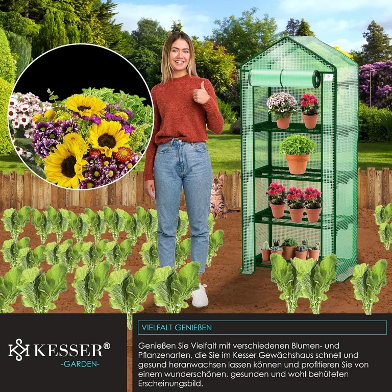 KESSER® Premium Foliengewächshaus Gewächshaus mit 4 Etagen - 69 x 50 x 158 cm Treibhaus mit 4 Regalen - Platzsparend, Hochwertiges Anzuchthaus Garten Balkon Stabil & Einfach zu Montieren – Bild 7