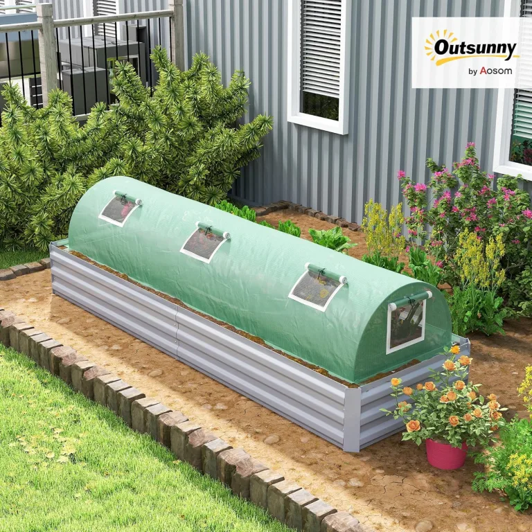 Outsunny Foliengewächshaus Mini Tunnelgewächshaus mit Mesh Fenster, UV-beständige Frühbeet für Garten zur Aufzucht, PE Folie, Grün, 300 x 80 x 45 cm – Bild 2