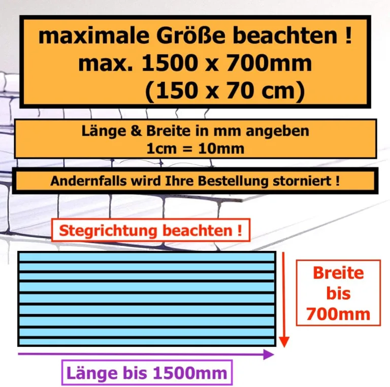 ◼️ Gewächshausplatten ◼️ 700 x 1500 mm ◼️ Doppelstegplatte ◼️ Hohlkammerplatte ◼️ Polycarbonat ◼️ 4 mm ▪️ 6mm ▪️ 8 mm ▪️ 10 mm Stärke ◼️ (4mm | 1 Stück | Wunsch-Zuschnitt) – Bild 4