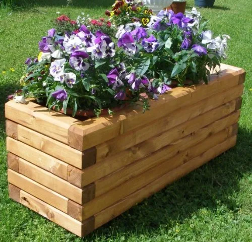 Pflanzkasten Massiv aus Holz verschieden Größen lasiert mit Holzschutzlasur, komplett zusammengebaut (110x40x45 cm (BxTxH) Teak) – Bild 1