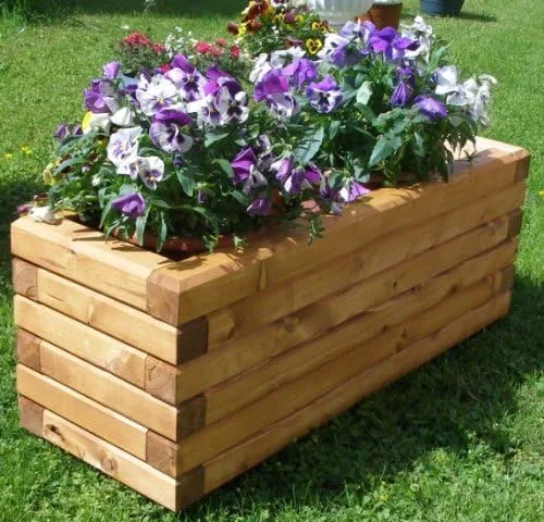 Pflanzkasten Massiv aus Holz verschieden Größen lasiert mit Holzschutzlasur, komplett zusammengebaut (110x40x33 cm (BxTxH) Teak) – Bild 1