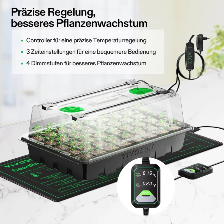 VIVOSUN Anzuchtset mit 40-Zellen-Starter-Tablett, LED-Pflanzenlicht und 25×52cm Heizmatte, Mini-Gewächshaus mit 9cm hoher Haube, Verstellbarer Belüftung und Abflusslöchern für Sämlinge – Bild 2