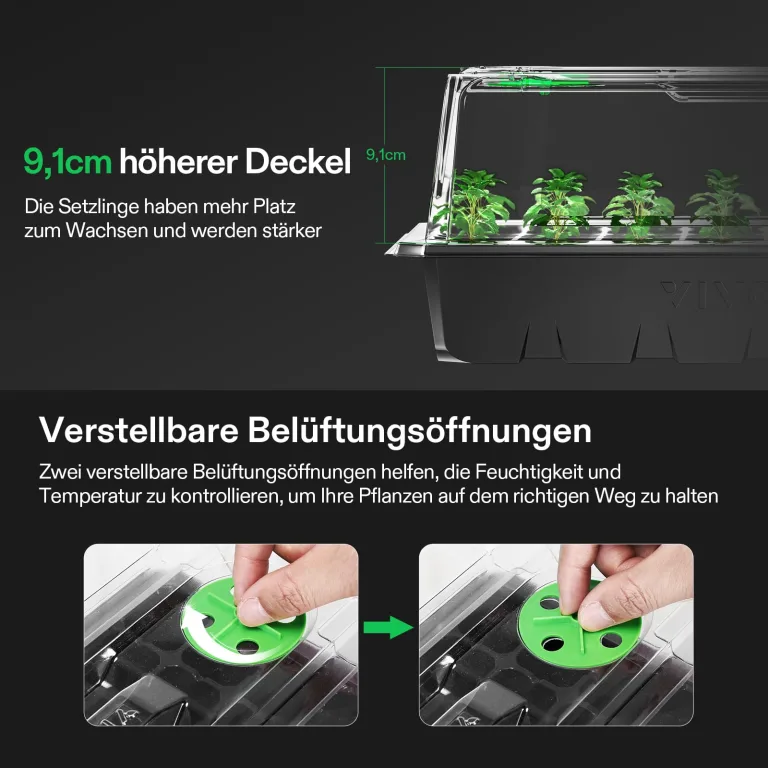 VIVOSUN Anzuchtset mit 40-Zellen-Starter-Tablett, LED-Pflanzenlicht und 25×52cm Heizmatte, Mini-Gewächshaus mit 9cm hoher Haube, Verstellbarer Belüftung und Abflusslöchern für Sämlinge – Bild 7