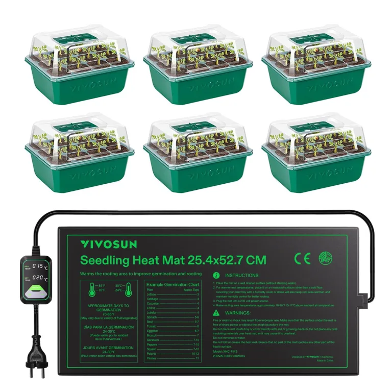 VIVOSUN Anzuchtset mit 40-Zellen-Starter-Tablett, LED-Pflanzenlicht und 25×52cm Heizmatte, Mini-Gewächshaus mit 9cm hoher Haube, Verstellbarer Belüftung und Abflusslöchern für Sämlinge – Bild 9