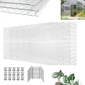 14 Stück Polycarbonat Hohlkammerstegplatten UV-beständigem Doppelstegplatte Gewächshausplatten 605x1210x4mm 10,25 m² Stegplatte Hohlkammerplatten für Gewächshaus mit 50x Klammern & 50x Z-Clips - Thumbnail 1