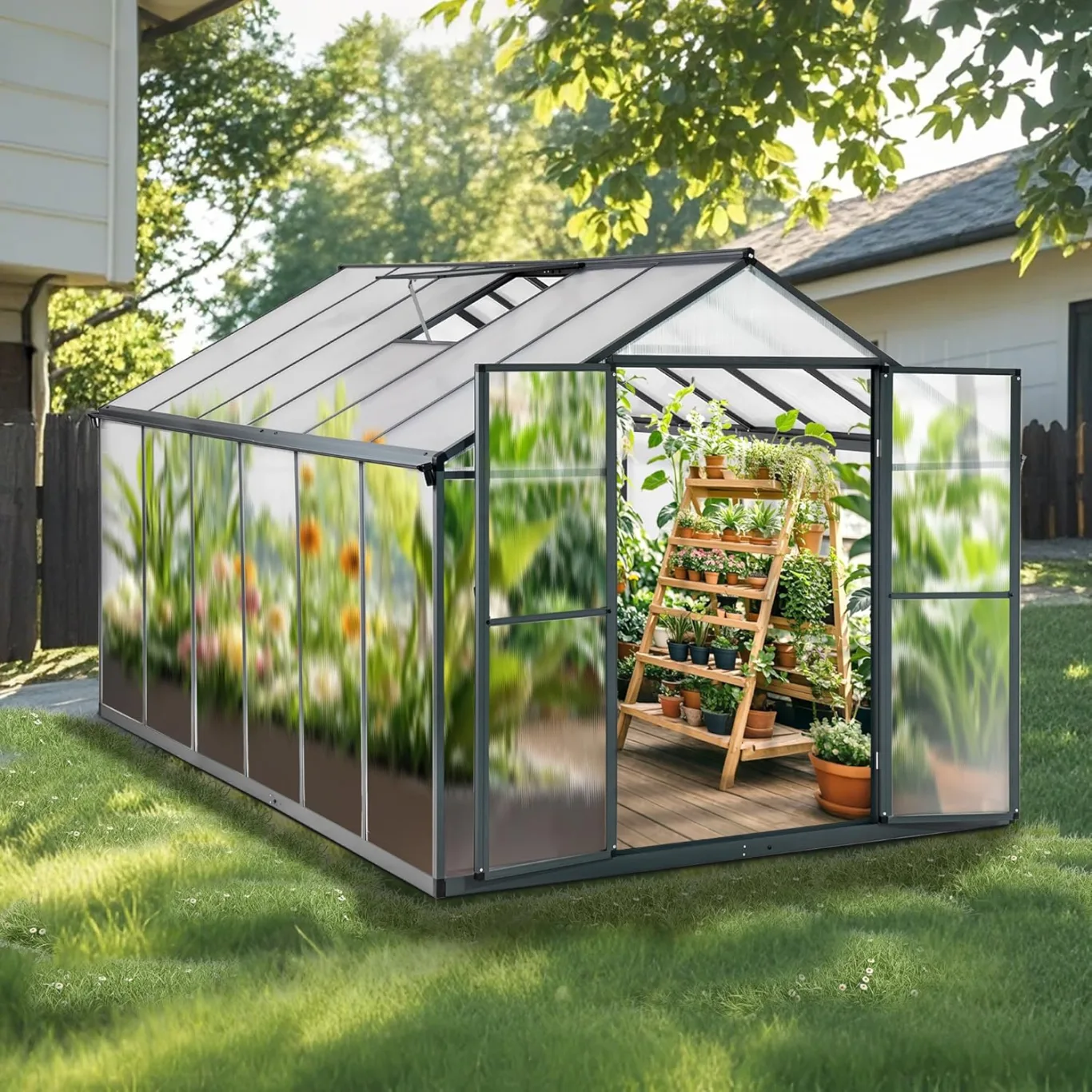 Gewächshaus Aluminium für den Garten |Mit 8 cm dickeres Fundament| 361*238*210 cm | Vielseitig nutzbar als Treibhaus Gartenhaus Winterfest Aufzucht Tomatenhaus Frühbeet und Pflanzenhaus Grau - Bild 1