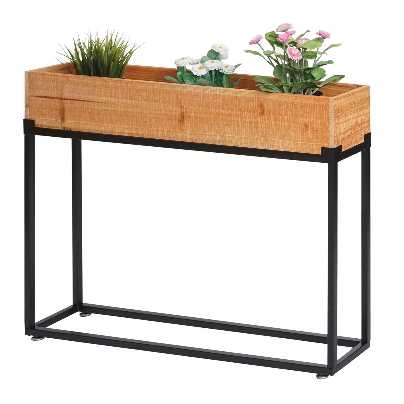Hochbeet HWC-L32, Pflanzkasten Blumenkasten Gemüsebeet, Holz-Stahl 62x80x16cm - Gestell schwarz, naturfarben - Bild 1