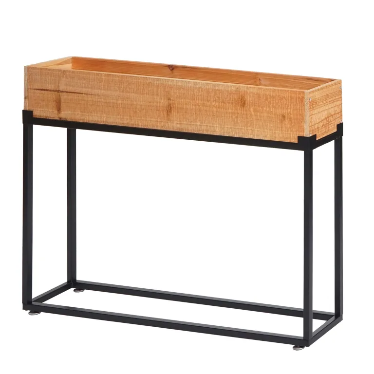 Hochbeet HWC-L32, Pflanzkasten Blumenkasten Gemüsebeet, Holz-Stahl 62x80x16cm - Gestell schwarz, naturfarben – Bild 4