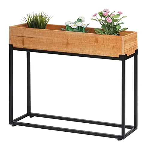 Hochbeet HWC-L32, Pflanzkasten Blumenkasten Gemüsebeet, Holz-Stahl 62x80x16cm - Gestell schwarz, naturfarben – Bild 10