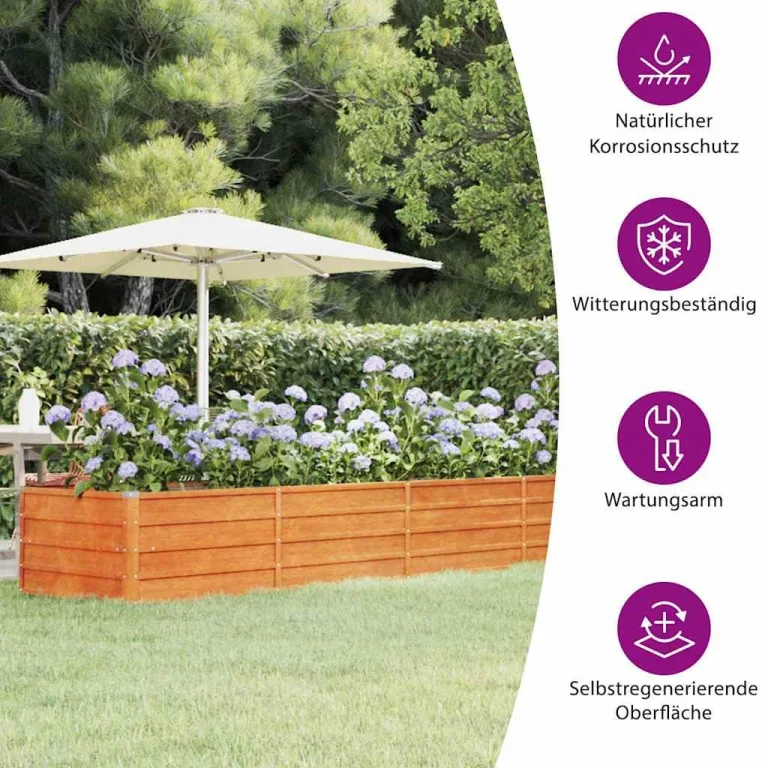 vidaXL Hochbeet, Hochbeet für Garten Balkon Terrasse, Kräuterhochbeet zum Selber Bauen, Gemüsebeet Pflanzkübel aus Metall, Grau Cortenstahl – Bild 4