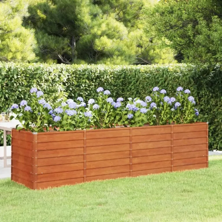 vidaXL Hochbeet, Hochbeet für Garten Balkon Terrasse, Kräuterhochbeet zum Selber Bauen, Gemüsebeet Pflanzkübel aus Metall, Grau Cortenstahl – Bild 1
