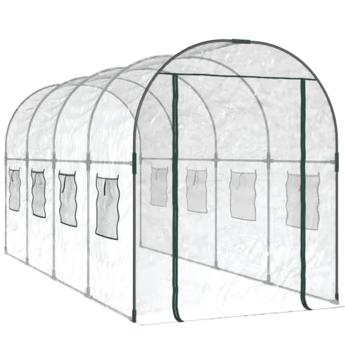 vidaXL Gewächshaus, Gartenhaus mit Abdeckung, Treibhaus mit Rollfenster Rolltür, Tomatenhaus Pflanzenhaus, Transparent 160x400x190cm PVC Stahl – Bild 8