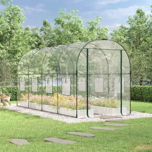 vidaXL Gewächshaus, Gartenhaus mit Abdeckung, Treibhaus mit Rollfenster Rolltür, Tomatenhaus Pflanzenhaus, Transparent 160x400x190cm PVC Stahl – Bild 9