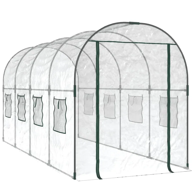 vidaXL Gewächshaus, Gartenhaus mit Abdeckung, Treibhaus mit Rollfenster Rolltür, Tomatenhaus Pflanzenhaus, Transparent 160x400x190cm PVC Stahl – Bild 1