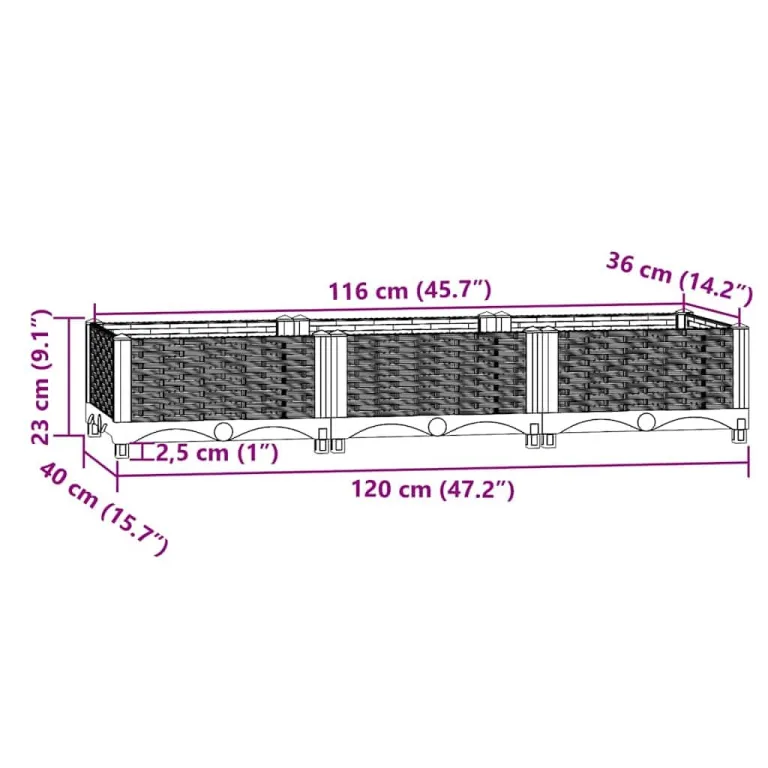 vidaXL Hochbeet, Hochbeet für Garten Balkon Terrasse, Gemüsebeet Pflanzkasten zum Selber Bauen, Blumenbeet Blumenkasten Rattan-Optik, Polypropylen – Bild 2