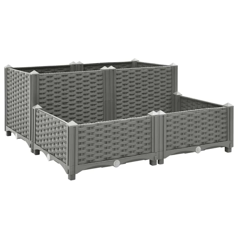 vidaXL Hochbeet, Hochbeet für Garten Balkon Terrasse, Gemüsebeet Pflanzkasten zum Selber Bauen, Blumenbeet Blumenkasten Rattan-Optik, Polypropylen – Bild 1