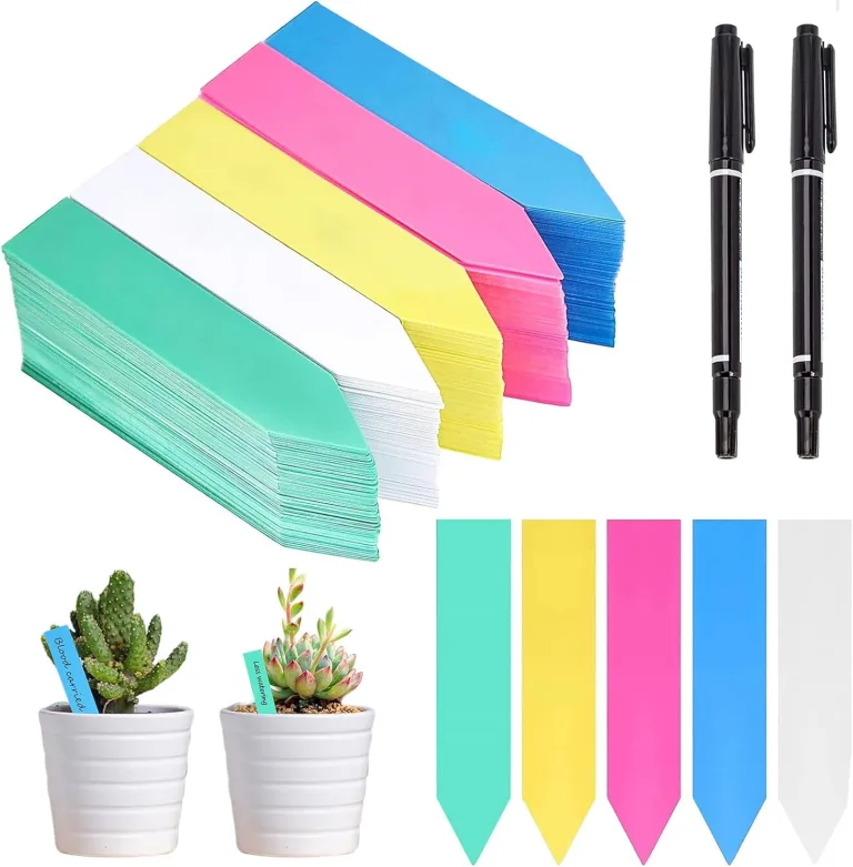 500 Stück Pflanzenschilder, 10 x 2 cm Pflanzenetiketten Set, Weiß Pflanzenetiketten, Pflanzenschilder mit 2 Filzstiften, Pflanzen Zubehör für Gärten, Obstgärten, Gewächshäuser und Kleine Topfpflanzen – Bild 9