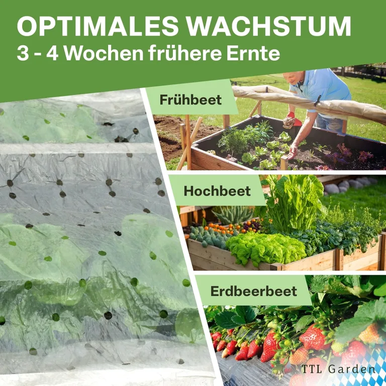 TTL Garden 10x2m PE Frühbeetfolie gelocht 20g/m² - transparente Gartenfolie für Folientunnel Anzuchtfolie Frühbeet & Hochbeet Wachstumsfolie Wärme Schutz vor Regen, Wind Frost – Bild 6
