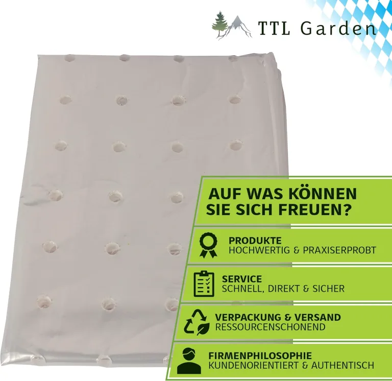 TTL Garden 10x2m PE Frühbeetfolie gelocht 20g/m² - transparente Gartenfolie für Folientunnel Anzuchtfolie Frühbeet & Hochbeet Wachstumsfolie Wärme Schutz vor Regen, Wind Frost – Bild 8