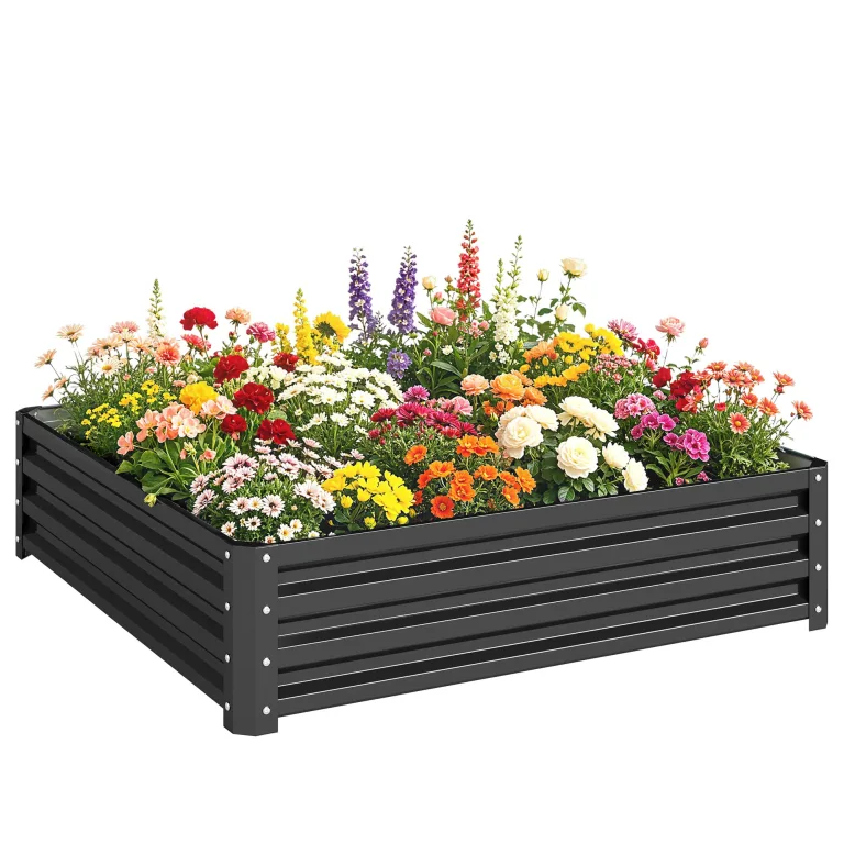 Outsunny Hochbeet, Blumenkasten, Gemüsebeet, Pflanzkasten, Kräuterbeet für Garten, Terrasse, Balkon, Stahl, Grau, 120 x 120 x 30 cm – Bild 1