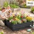 Outsunny Hochbeet, Blumenkasten, Gemüsebeet, Pflanzkasten, Kräuterbeet für Garten, Terrasse, Balkon, Stahl, Grau, 120 x 120 x 30 cm - Thumbnail 2