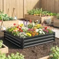 Outsunny Hochbeet, Blumenkasten, Gemüsebeet, Pflanzkasten, Kräuterbeet für Garten, Terrasse, Balkon, Stahl, Grau, 120 x 120 x 30 cm - Thumbnail 6