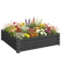 Outsunny Hochbeet, Blumenkasten, Gemüsebeet, Pflanzkasten, Kräuterbeet für Garten, Terrasse, Balkon, Stahl, Grau, 120 x 120 x 30 cm - Thumbnail 1