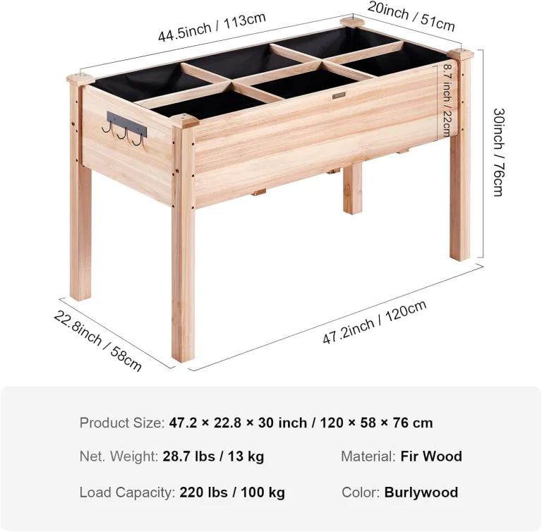 VEVOR Hochbeet Holz Pflanzkübel mit Ablage Blumenkasten 100kg Tragfähigkeit Garten Pflanzkasten Terrassen Gemüsebeet Gartenbeet Pflanzbeet 120x58x76cm ideal für den Anbau von Gemüse Obst Kräutern – Bild 7