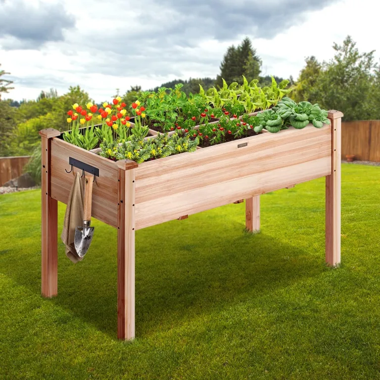 VEVOR Hochbeet Holz Pflanzkübel mit Ablage Blumenkasten 100kg Tragfähigkeit Garten Pflanzkasten Terrassen Gemüsebeet Gartenbeet Pflanzbeet 120x58x76cm ideal für den Anbau von Gemüse Obst Kräutern – Bild 8