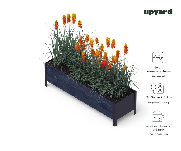 Upyard Holz Hochbeet für Garten, Terrasse und Balkon - Blumenkasten mit Innenvlies und wasserdichter Kunststoffeinlage - Pflanzkasten für Innen- und Außenbereich, 118x36x32, Schwarz – Bild 4