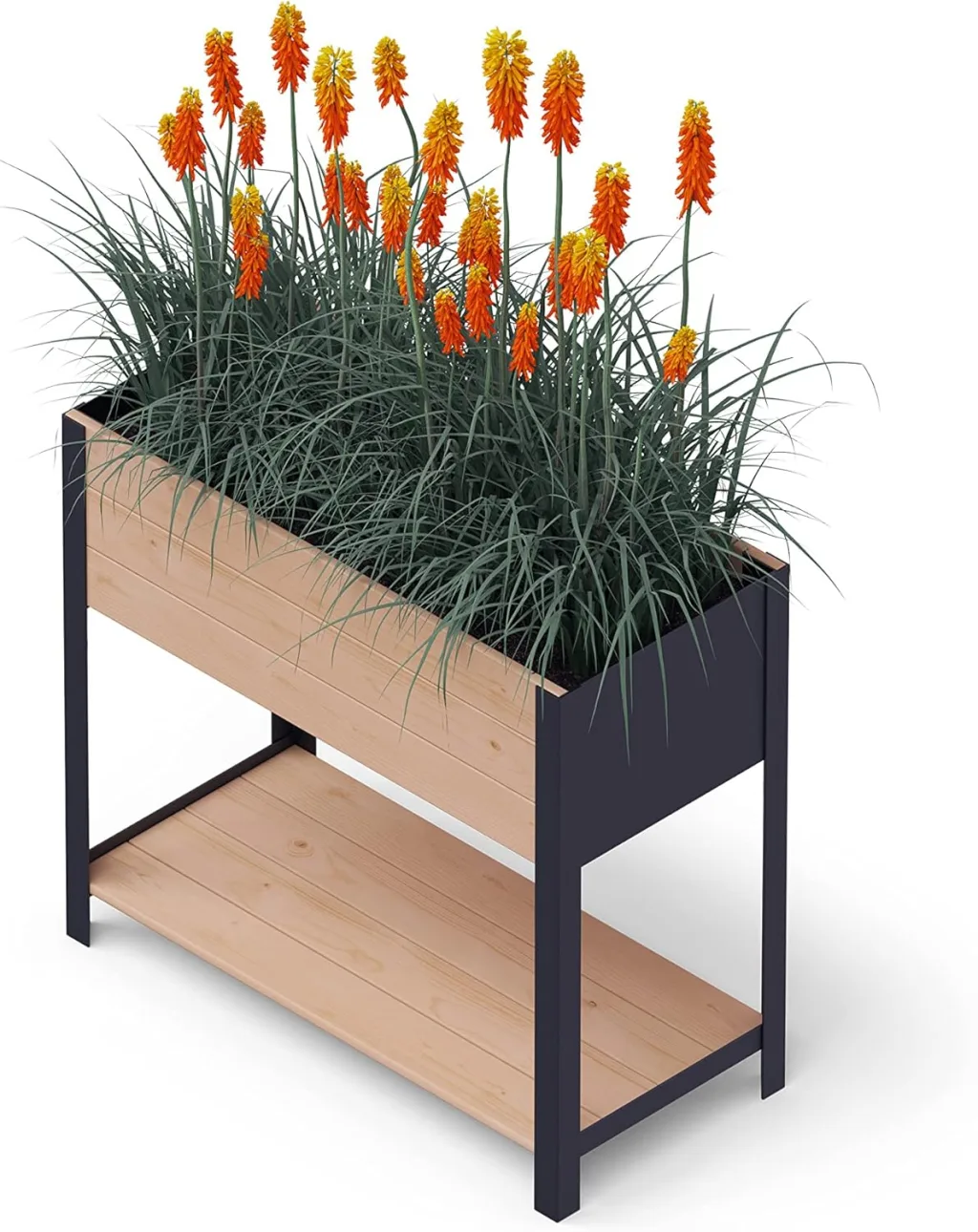 Upyard Holz Hochbeet für Garten, Terrasse und Balkon - Blumenkasten mit Innenvlies und wasserdichter Kunststoffeinlage - Pflanzkasten für Innen- und Außenbereich, 78x36x72, Braun