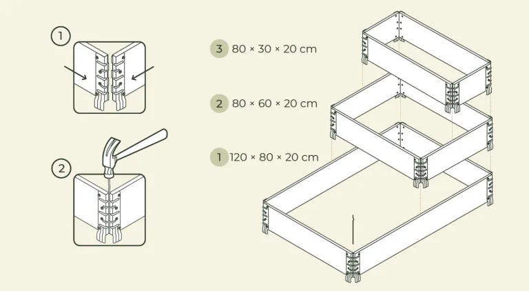 Upyard Stepped Bed - modernes Hochbeet aus Palettenrahmen - modulares, mehrstufiges Hochbeet aus Naturholz für Garten und Terrasse, 120x80x58,5, Grau – Bild 6