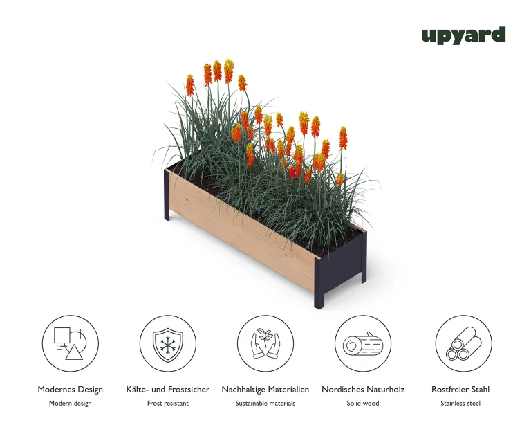 Upyard Holz Hochbeet für Garten, Terrasse und Balkon - Blumenkasten mit Innenvlies und wasserdichter Kunststoffeinlage - Pflanzkasten für Innen- und Außenbereich, 118x36x32, Braun – Bild 5