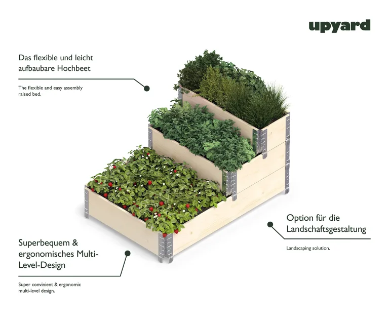 Upyard Stepped Bed - modernes Hochbeet aus Palettenrahmen - modulares, mehrstufiges Hochbeet aus Naturholz für Garten und Terrasse, 120x80x58,5, Naturholz – Bild 5
