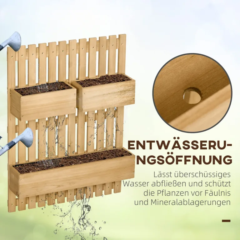 Outsunny Hochbeet Massivholz, Pflanzbeet Frühbeet Gartenbeet mit verstellbarem Blumenkasten, Wand, Pflanzkasten Pflanzkübel 60x16x80cm für Terrasse, Balkon, Gartenspalier für Blumen Pflanzen Naturholz – Bild 6
