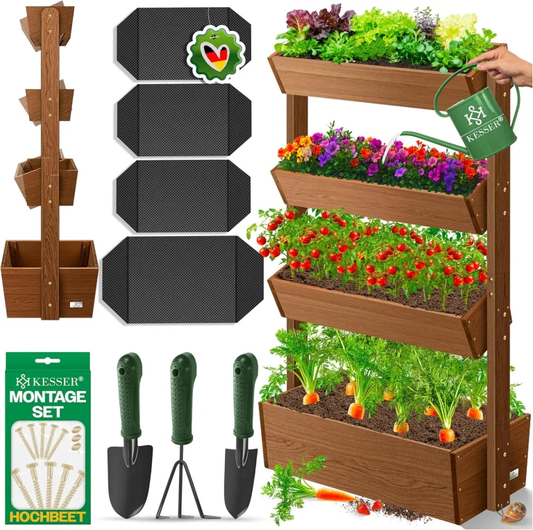 KESSER® Hochbeet mit 5 Etagen Premium Blumenkasten Blumentreppe Pflanztreppe Gemüsebeet Kräuterbeet Pflanzkübel Frühbeet Blumenbeet Pflanzkasten mit Gartenvlies - Beet inkl. Schaufelset, Braun – Bild 8